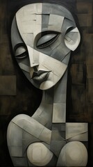 Wall Mural - Black and white portrait. Surreal. female portrait with geometry shape,  Generative AI	
