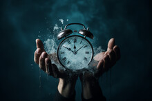 Concept Of Time Passing Away, The Clock Breaks Down Into Pieces. Time Is Running Out, Hurry, Buy Now, Closing, Soon