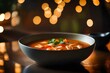 ?Look closely at a tasty bowl of Tom Yum Soup, with a pretty blurry background.. AI Generated