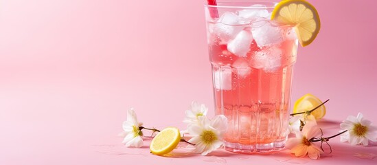 Poster - Chilled pink chamomile omija tea Vertical orientation blank area With copyspace for text