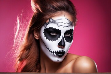 Wall Mural - A Woman with Skeleton Face Paint