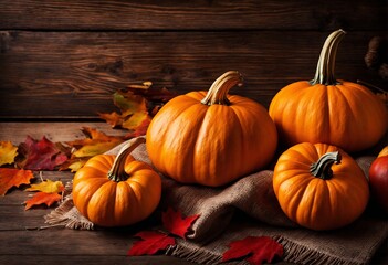 Wall Mural - pumpkins on a rustical wood table