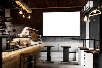 Wall Mural - Mockup of horizontal empty poster in Loft bar interior