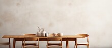 Dining Table Chairs And Empty Wall For Customization With Copyspace For Text