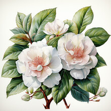 Watercolor Camellia Clipart, Generative Ai