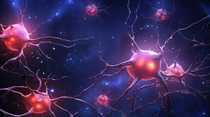 Wall Mural - neuron cells glowing