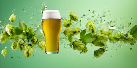 Glass of Beer whit Hops Background