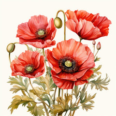 Wall Mural - watercolor poppy clipart, generative ai