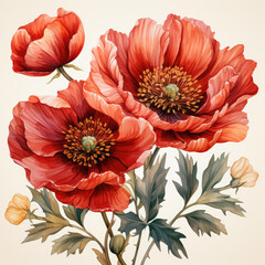 Wall Mural - watercolor poppy clipart, generative ai