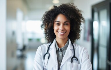 Lifestyle portrait photography of a satisfied doctor in her 30s