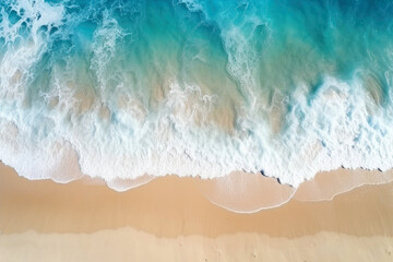 Aerial top view Landscape of coast Sea background, Beach with clear ocean wave turquoise and bubble, Summer time of vacation, Beautiful scene of beach for relaxation.