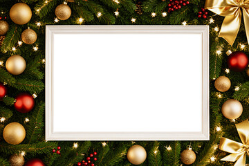 Wall Mural - White horizontal blank frame with christmas toys background