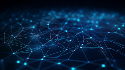 Abstract blue digital network with interconnected nodes and luminous points, technology background