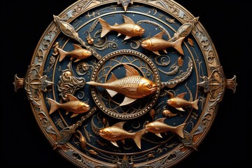 Poster - A clock with a goldfish placed on a sleek black background. This image can be used to represent the concept of time and tranquility. Ideal for websites, blogs, and print materials related to mindfulne