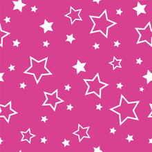 Striped Pattern With A Star. Pink Texture Seamless Vector Stripes. Fabric For Wrapping Wallpaper. Textile Sample. Abstract Geometric Background. Bright Pink Simple Design. Barbie Style