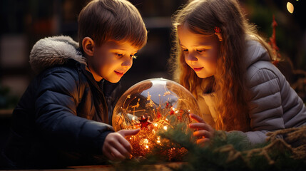 Wall Mural - Children celebrate Christmas.