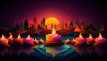 Burning Candles On A Dark Background Diwali