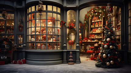 Wall Mural - Christmas gift shop with decoration.