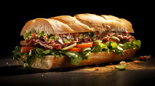 The chopped sandwich или italian chopped sandwich on dark texture. Banner.
