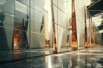 Poster - A picture of a large building with numerous glass walls. This image can be used to depict modern architecture and urban landscapes.
