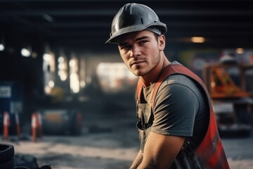 Aufkleber - A man is pictured wearing a hard hat and vest. This image can be used to depict a construction worker or someone working in a hazardous environment.