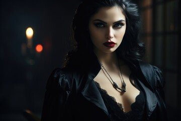 Aufkleber - A woman wearing a black dress strikes a pose for a photo. This versatile image can be used for various purposes.