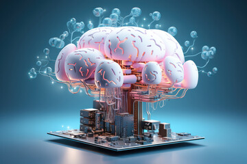 Poster - a brain icon integrated with a cloud, symbolizing the concept of cloud-based computing and data stor