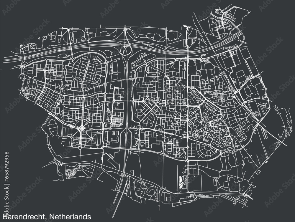 Detailed hand-drawn navigational urban street roads map of the Dutch ...