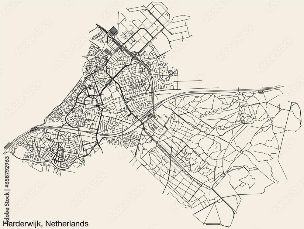 Detailed hand-drawn navigational urban street roads map of the Dutch ...