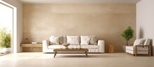 Beige Living Room In A Travertine House With Copyspace For Text