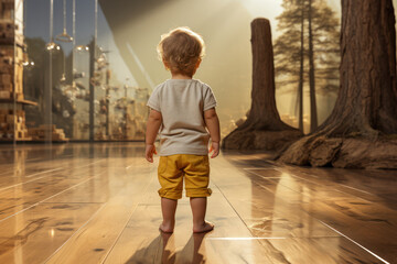 Canvas Print - A young child taking their first steps, representing the early stages of personal development. Concept of individual progress. Generative Ai.