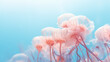Creative minimal style concept of underwater life. Light pastel colors. Unusual inhabitants of the sea or ocean, macro closeup wallpaper with algae, copy space.