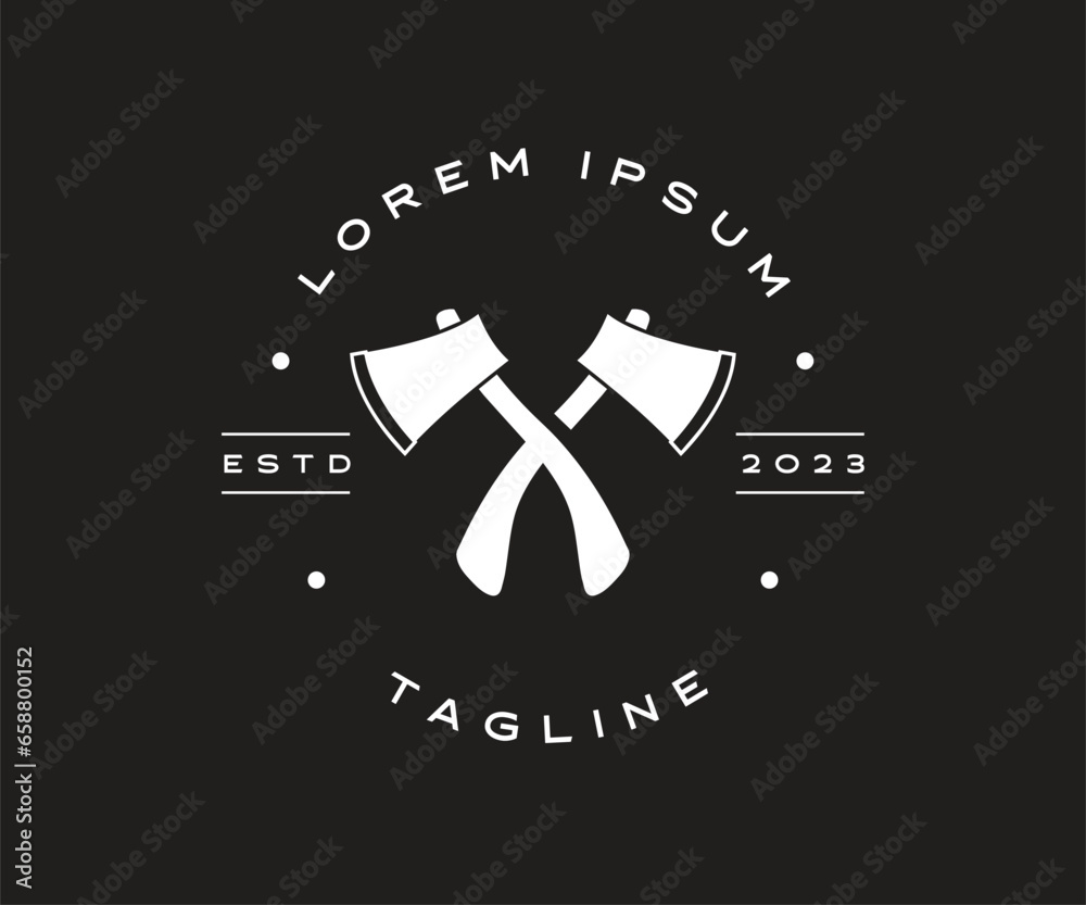 Crossed axes logo. Crossed hammers logo. Textured vintage tools vector illustration

