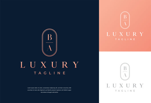 BA letter calligraphy minimal monogram, emblem style vector logo. Gold color and black background.
