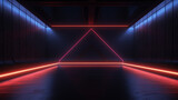 Fototapeta Przestrzenne - 3d rendering of dark abstract sci-fi tunnel, Futuristic spaceship corridor. background banner or header