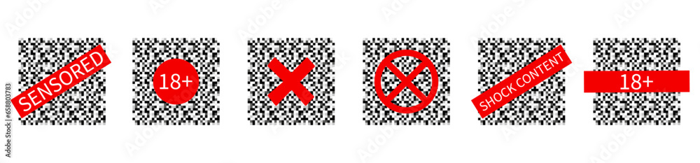 Censored mosaic pixel red stripes, censored blurred vector texture of ...