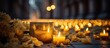 Tradition in Eastern Europe Zaduszki Shining yellow candles illuminate graveyard on All Souls Day a Catholic Halloween event in Poland With copyspace for text
