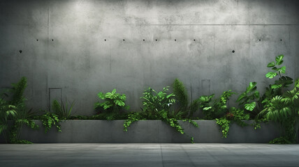 Wall Mural - a concrete wall with a plant growing on it