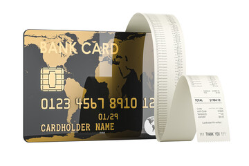 Poster - Credit bank card with receipt print, 3D rendering isolated on transparent background