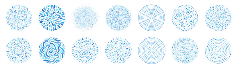 Aufkleber - Round shapes, graphic elements big collection, set. Frame templates, text backgrounds made of uneven dots, hand drawn stripes, splashes, water drops, concentric circles, squiggles, blobs, wavy lines.