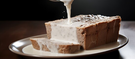 Revitalizing bread with milk for meatloaf With copyspace for text