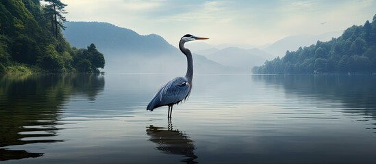 digital artwork of a vietnam lake and heron captures the essence of travel s vast knowledge with cop