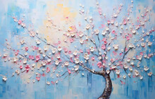 Cherry Blossom Oil Painting In Spring - 3d Wallpaper - Generative Ai