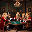 lions, dressed as lords, playing poker in a respectable English club.