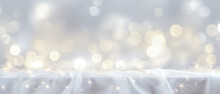 Bokeh Winter Background. Glitter Vintage Lights Background.  Silver And White.
