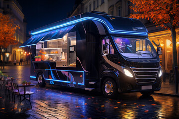 Fast food truck. Background with selective focus and copy space