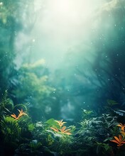 Blurred Out Jungle Forest Abstract Background With Lots Of Bokeh And A Sunrays And Room For Text