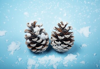 two pine cones on a blue background