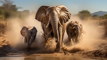 Wild Elephant Behavior, Featuring Mud Baths And Protective Mothers With Their Calves. Generative AI