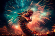 Dragon Explosive Festive Splendor. Vibrant Fireworks Illuminate the Chinese New Year Tradition.